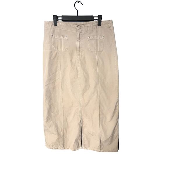 VTG Of Khakis Long Chino Skirt Maxi Slit Minimalist Khaki Tan Large Y2K - Picture 1 of 7